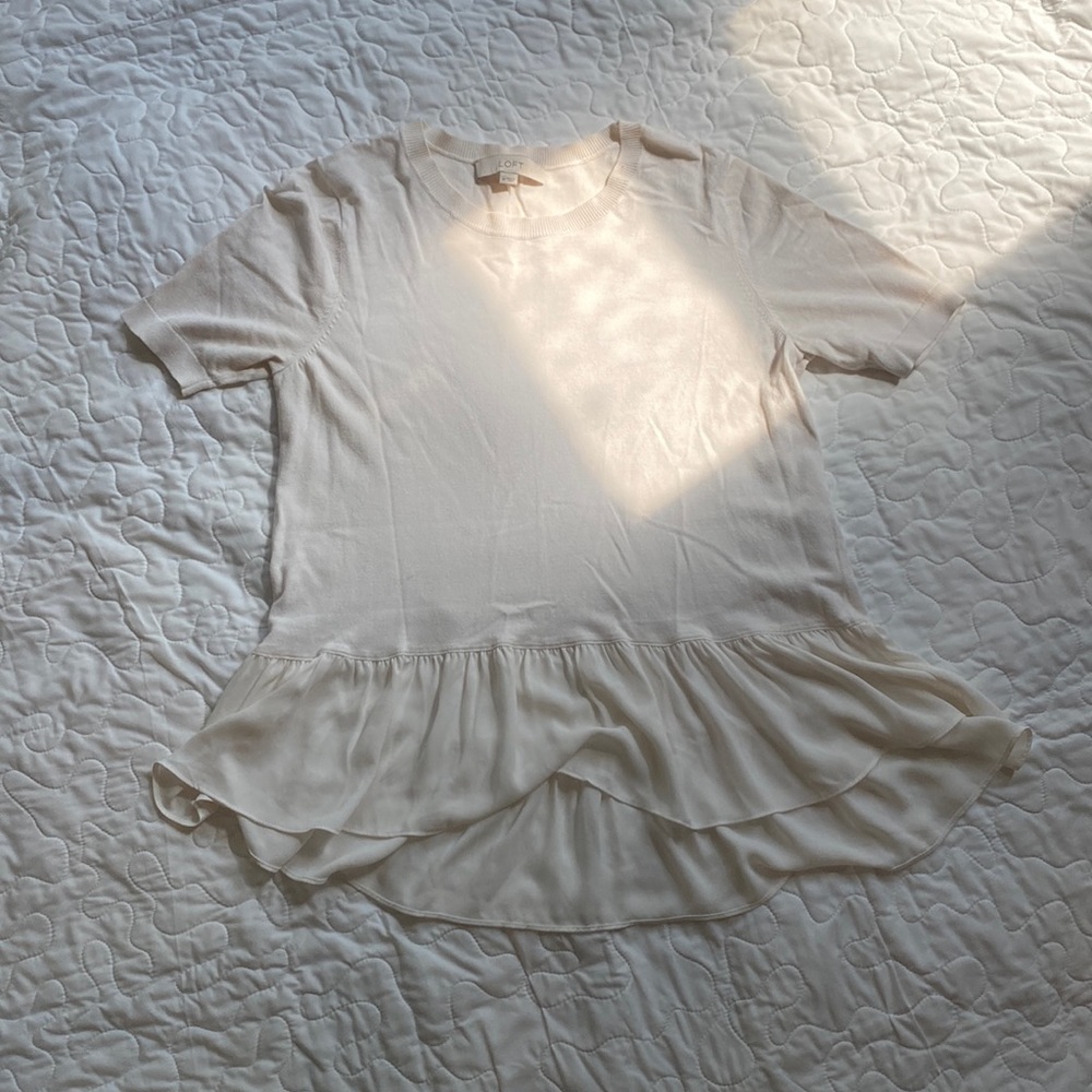 Cream Business Short Sleeve High/Low Top